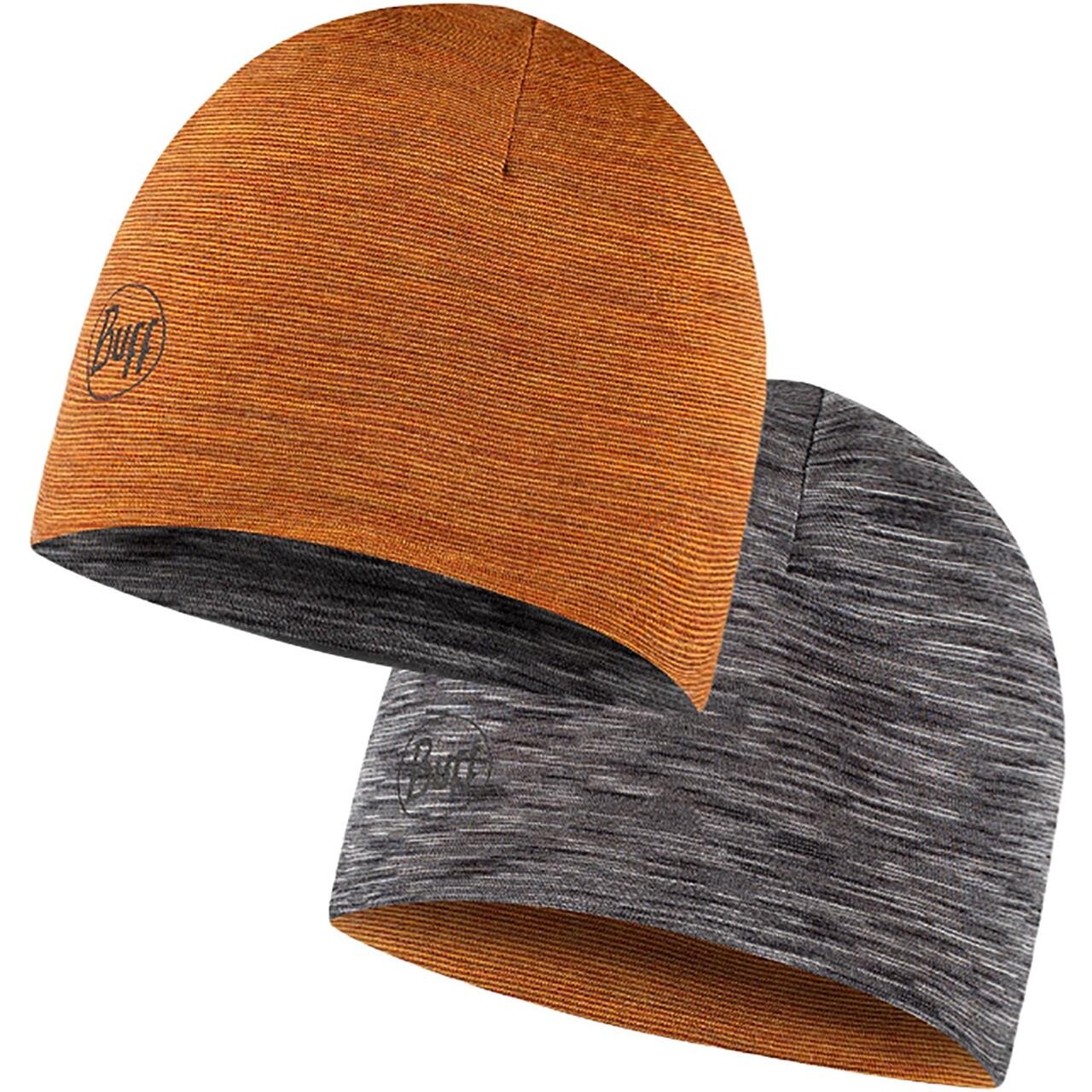 Se Buff Kids LW Merino Wool Reversible Beanie (Brun (BRONZE-GREY MULTISTRIPES) One size) hos Friluftsland.dk