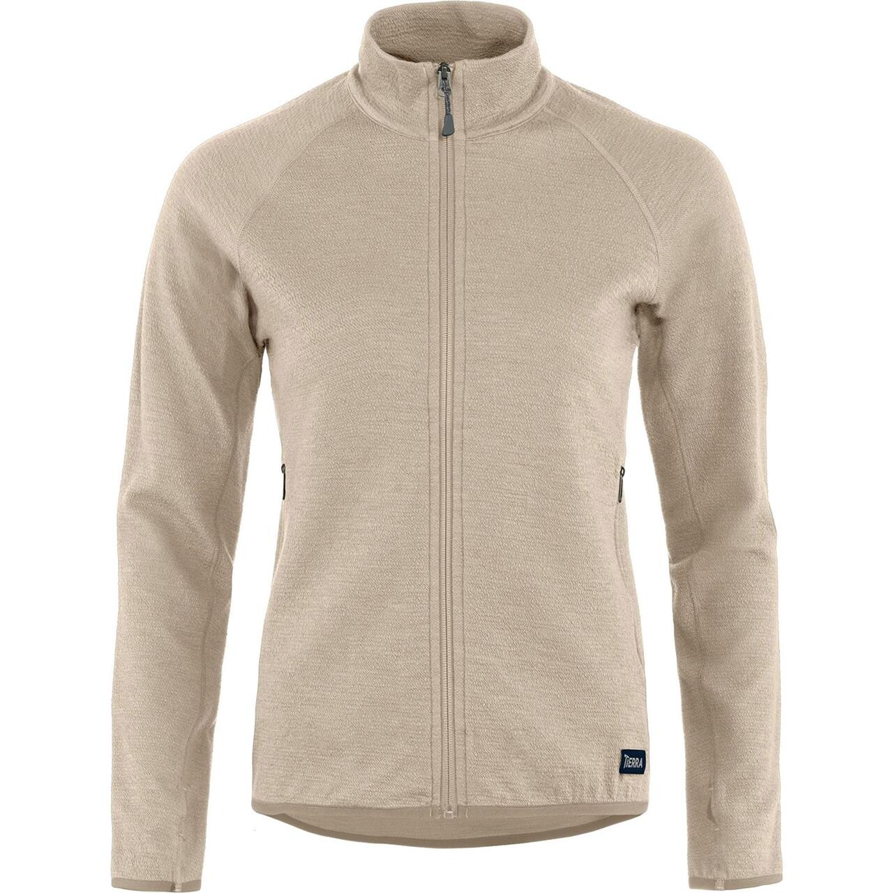 Se Tierra Womens Midlana 340 Merino Full Zip (Beige (SAND) Large) hos Friluftsland.dk