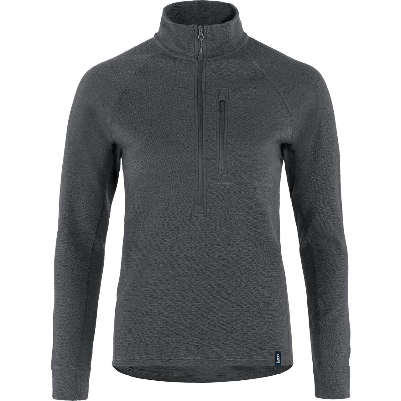 Se Tierra Womens Midlana 340 Merino Half Zip (Grå (GRAPHITE) Large) hos Friluftsland.dk