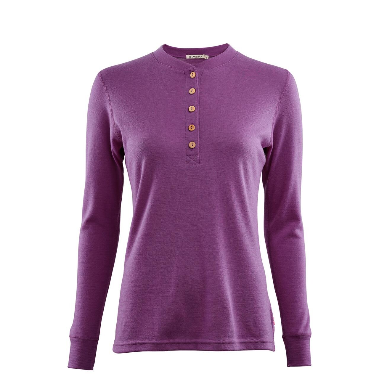 Se Aclima WarmWool Granddad Shirt Woman - Sunset Purple - M hos Friluftsland.dk