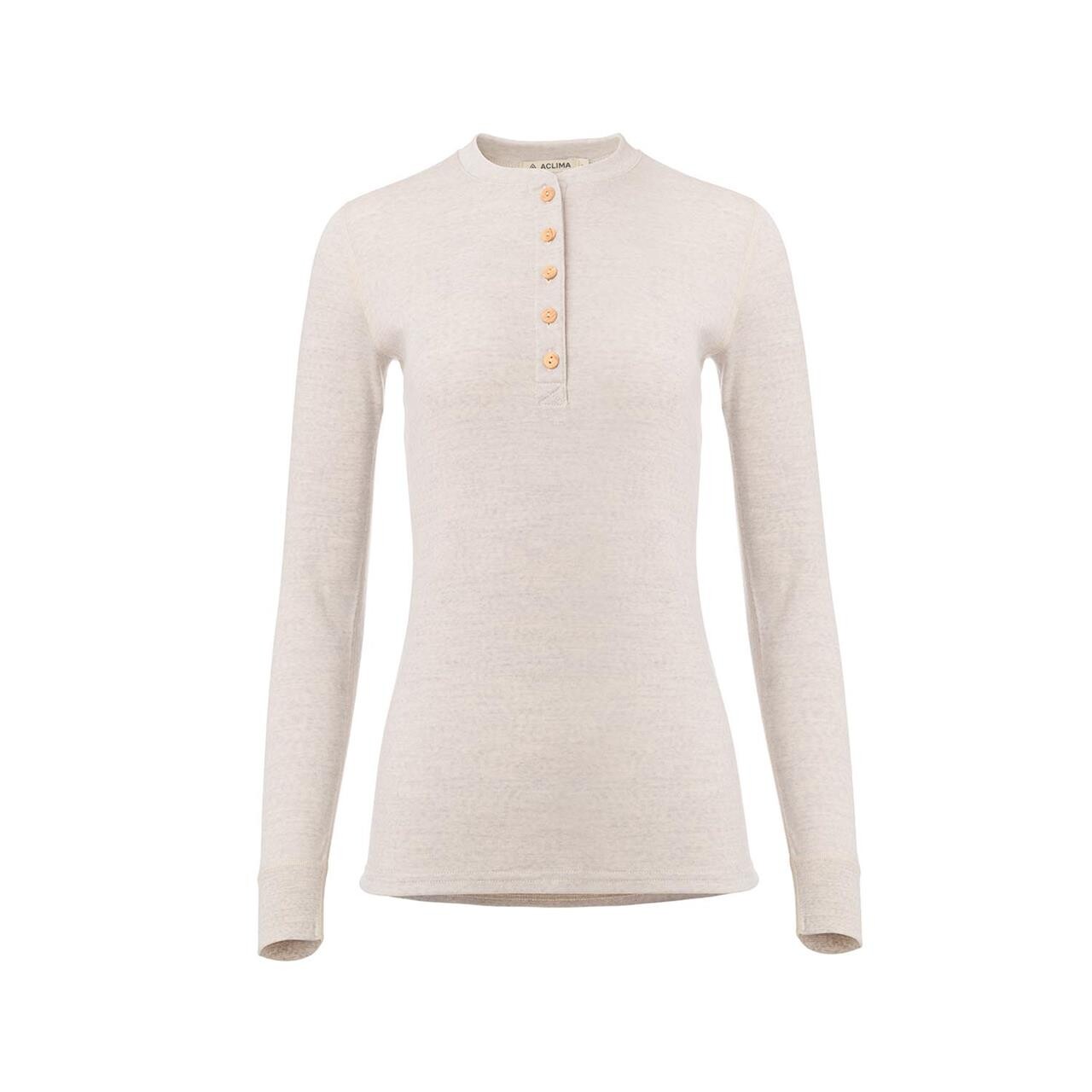 Se Aclima Granddad Shirt Lady Warmwool Beige Melange L hos Friluftsland.dk