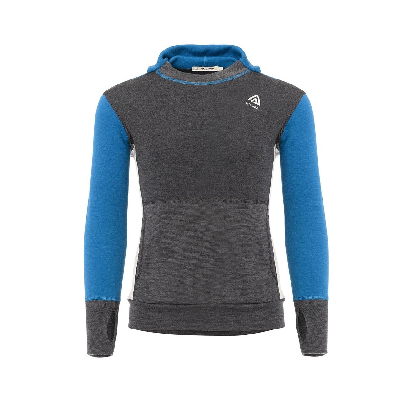 Aclima Kids WarmWool Hoodsweater (Blå (CORSAIR/MARENGO/BEIGE MELANGE) 140 cm)