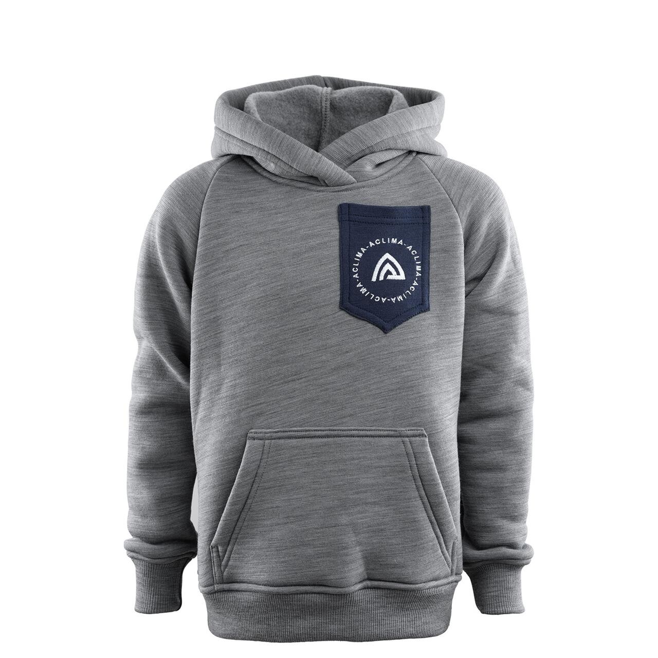 Se Aclima Kids Fleecewool Hoodie (Grå (GREY MELANGE/NAVY BLAZER) 150 cm) hos Friluftsland.dk