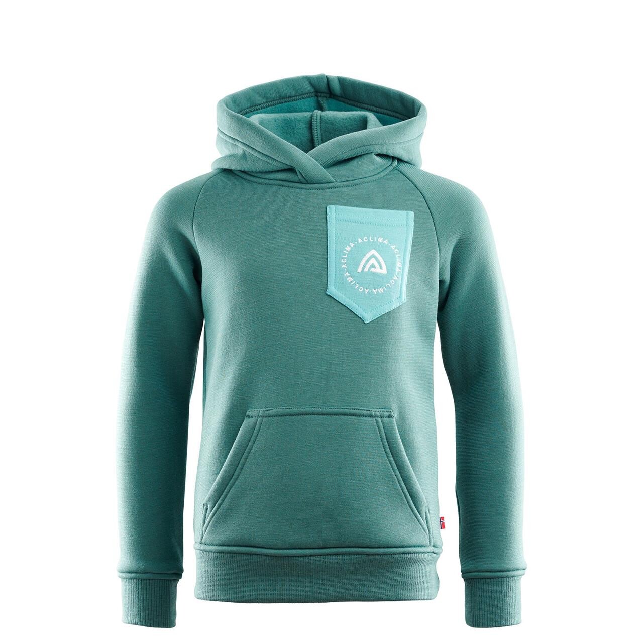 Se Aclima Kids Fleecewool Hoodie (Blå (NORTH ATLANTIC/REEF WATERS) 140 cm) hos Friluftsland.dk