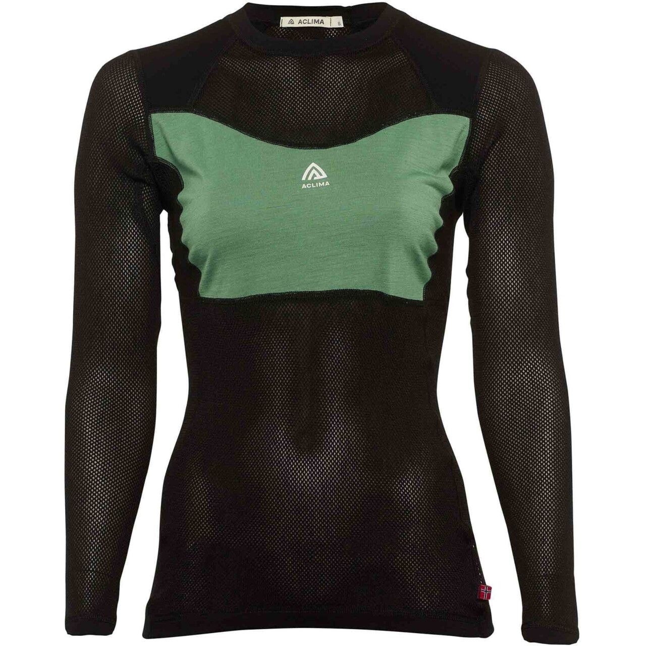 Se Aclima Womens WoolNet Light Crewneck (Sort (JET BLACK/DARK IVY) Medium) hos Friluftsland.dk