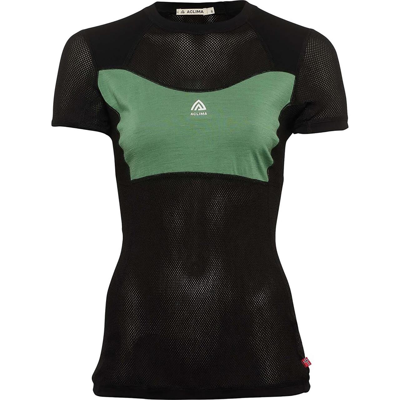 Aclima Womens Woolnet Light T Shirt Sort Jet Black/dark Ivy X Large