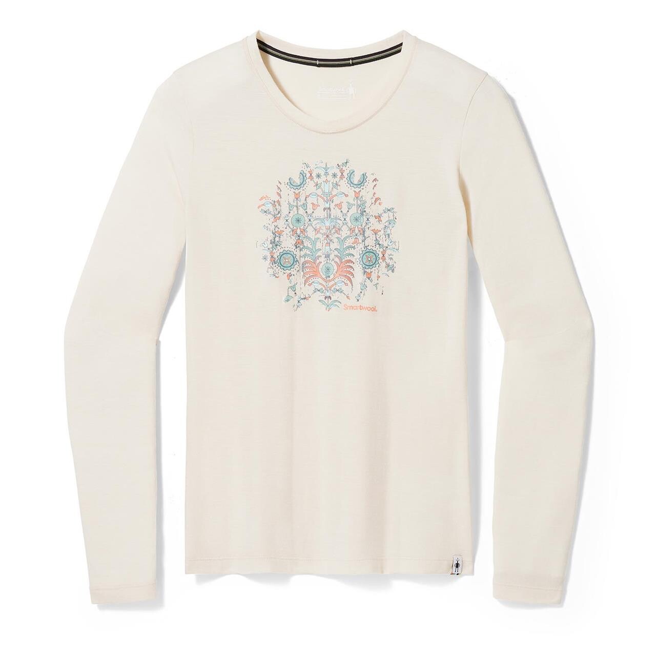 Se Smartwool Womens Floral Tundra Graphic L/S Tee (Beige (ALMOND HEATHER) Large) hos Friluftsland.dk