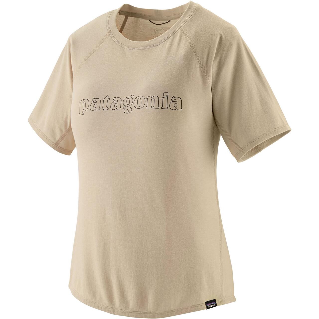 Patagonia Womens Cap Cool Trail Graphic S/s Shirt Beige Outline Logo: Pumice