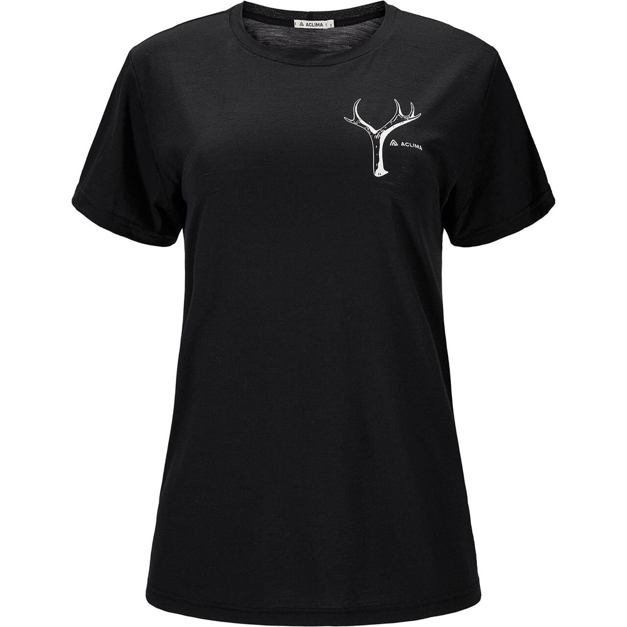 Aclima Womens Lightwool Tee Print Antler Sort Jet Black X Large