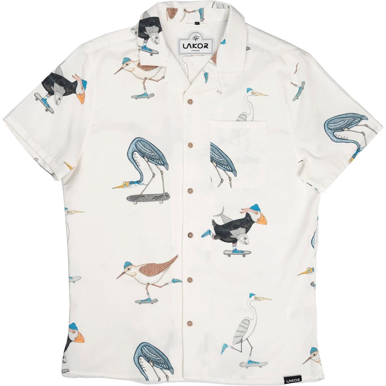 Lakor Mens Skating Birds Short Sleeve Shirt (Hvid (STAR WHITE) X-large)
