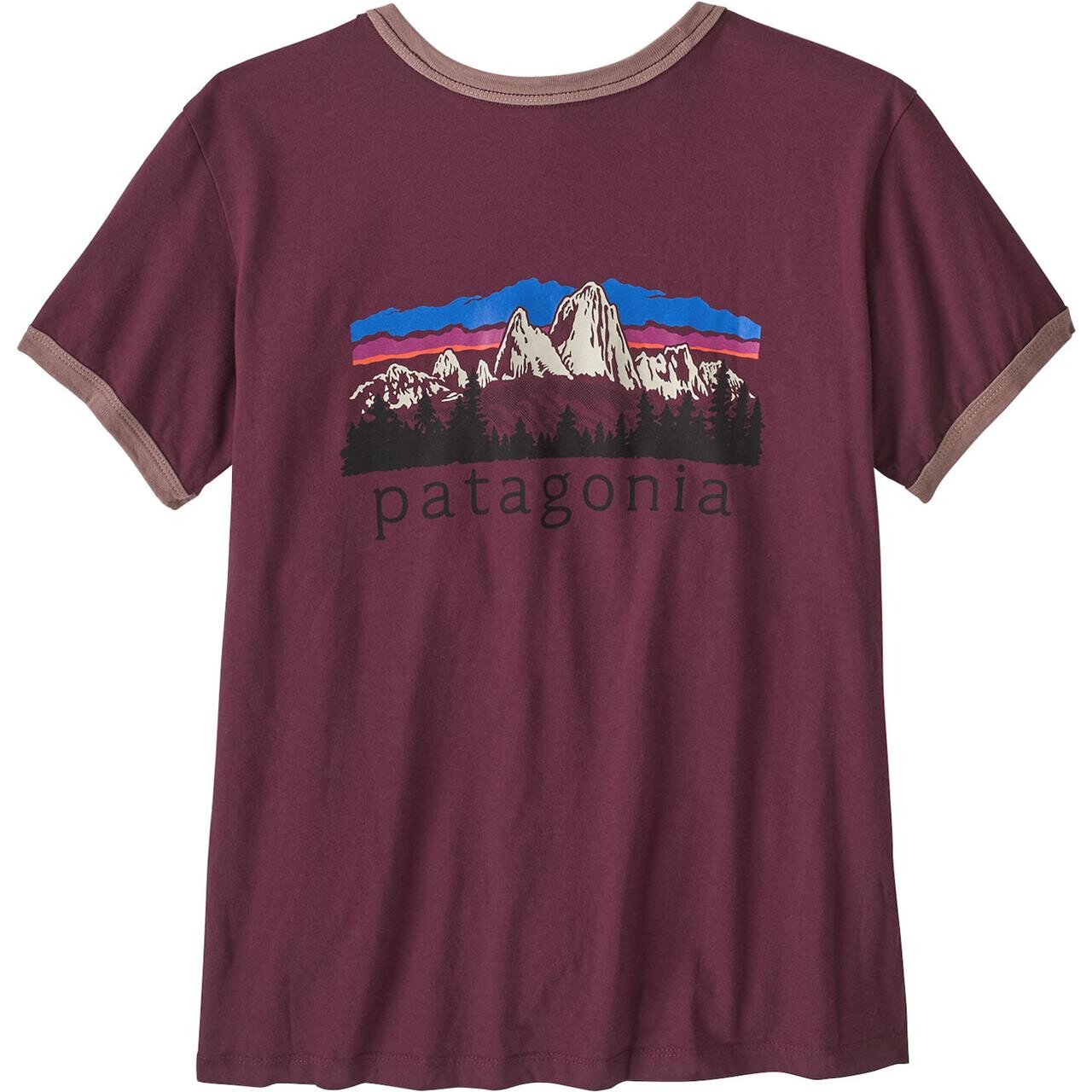 Patagonia Womens Fitz Roy Foothills Ringer Tee (Rød (BERRY FIG) Small)